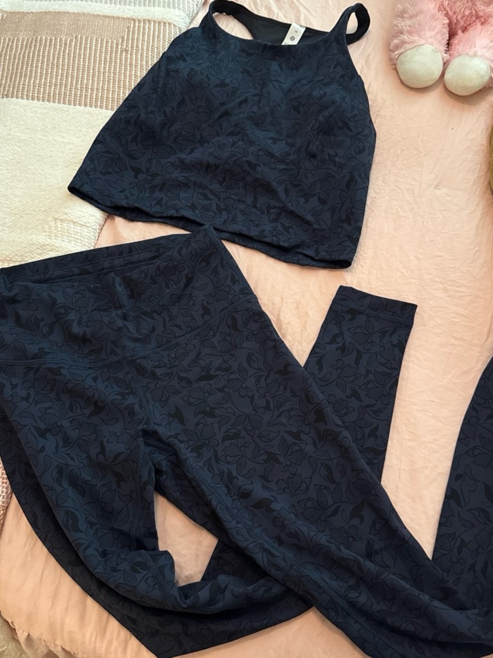lululemon athletica Navy Floral High-Neck Crop & Leggings Set